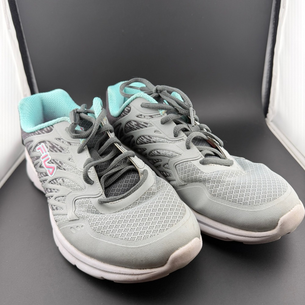 Fila‎ Womens Grey Teal Pink Mesh Lace Up Running Sneakers Athletic Shoes